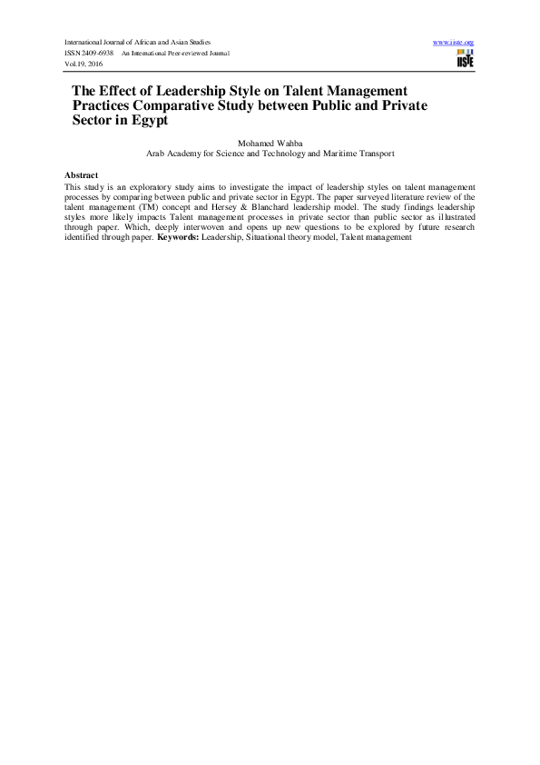 (PDF) The Effect of Leadership Style on Talent Management Practices ...