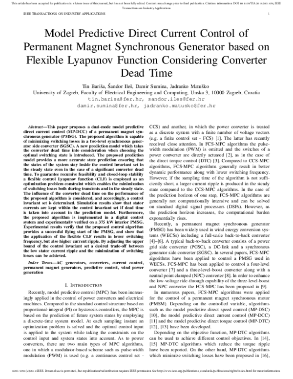 (PDF) Model Predictive Direct Current Control of a Permanent Magnet ...
