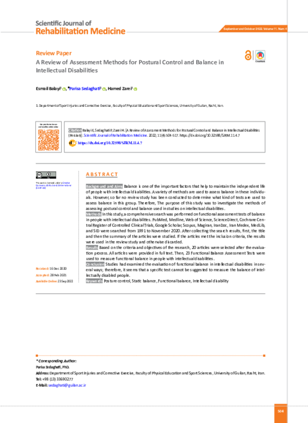 (PDF) A Review of Assessment Methods for Postural Control and Balance ...