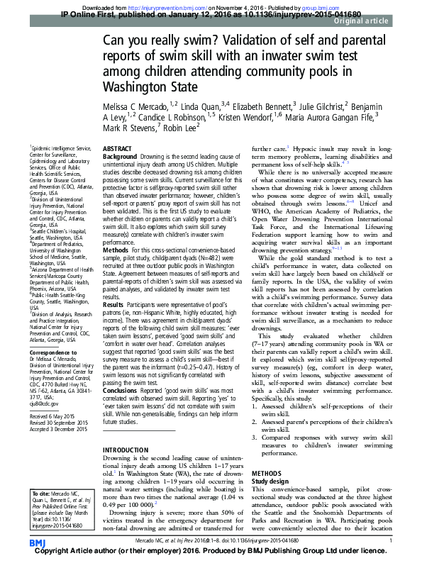 (PDF) Can you really swim? Validation of self and parental reports of ...