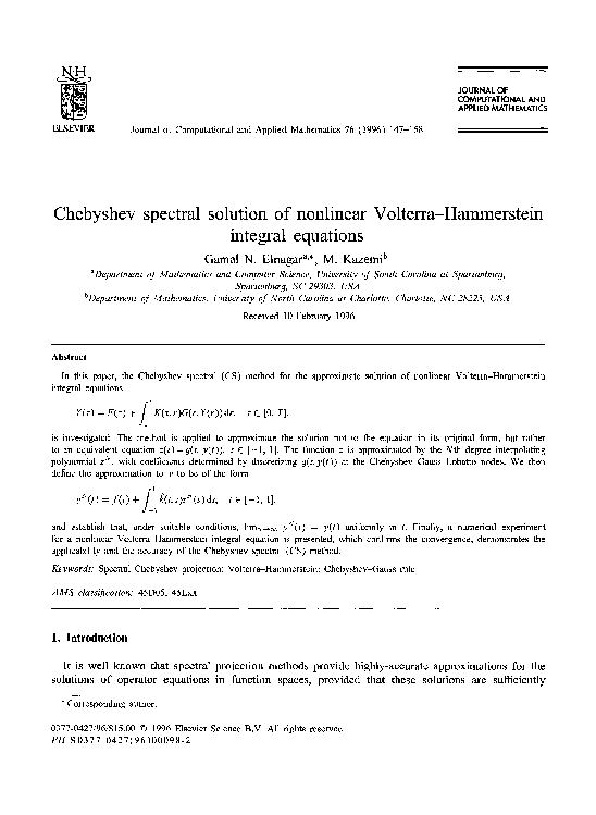 (PDF) Chebyshev spectral solution of nonlinear Volterra-Hammerstein ...
