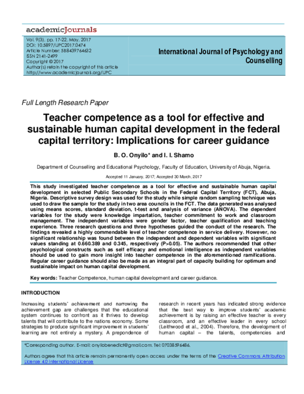 (PDF) Teacher competence as a tool for effective and sustainable human ...