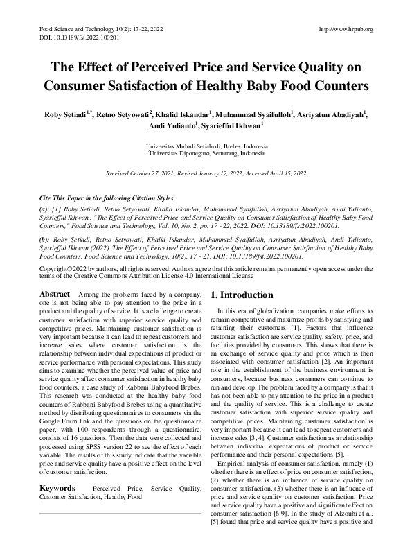 (PDF) The Effect of Perceived Price and Service Quality on Consumer ...