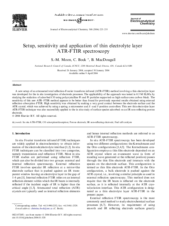 (PDF) Setup, sensitivity and application of thin electrolyte layer ATRFTIR spectroscopy