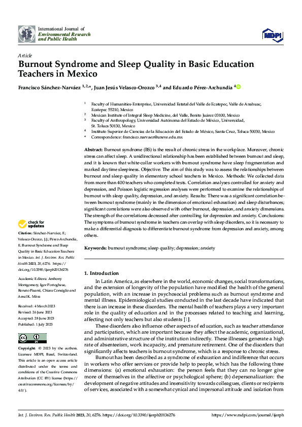 (PDF) Burnout Syndrome and Sleep Quality in Basic Education Teachers in ...