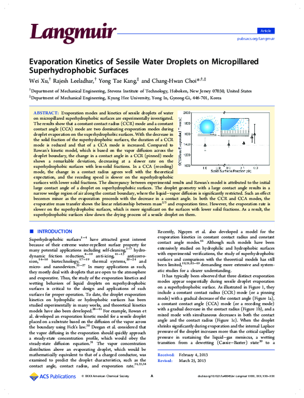 (PDF) Evaporation Kinetics of Sessile Water Droplets on Micropillared ...