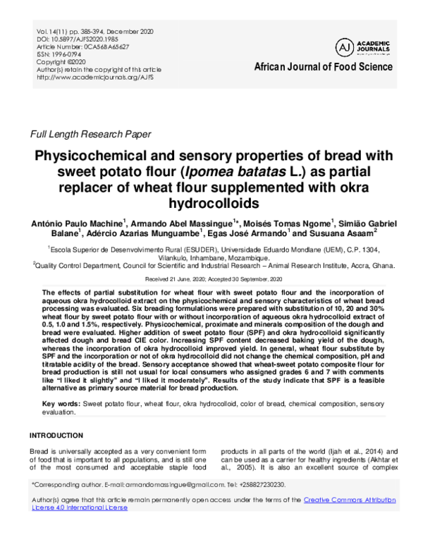 (PDF) Physicochemical and sensory properties of bread with sweet potato ...