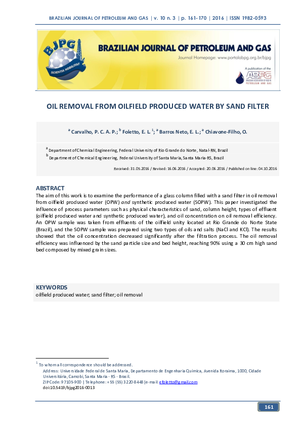 (PDF) Oil Removal from Oilfield Produced Water by Sand Filter