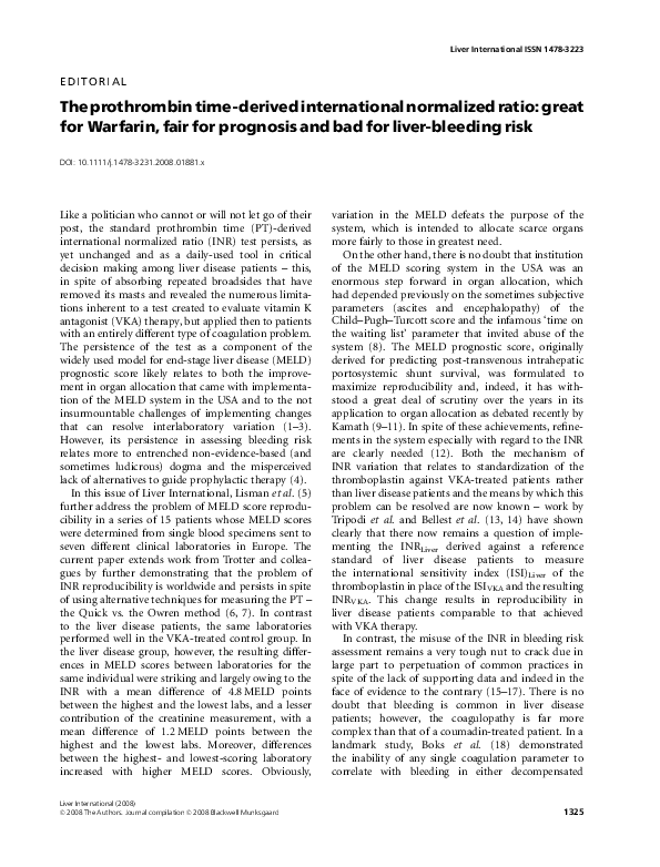 (PDF) The prothrombin time-derived international normalized ratio ...