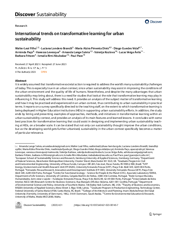 (PDF) International trends on transformative learning for urban ...