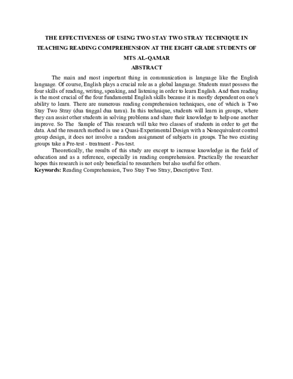 (DOC) THE EFFECTIVENESS OF USING TWO STAY TWO STRAY TECHNIQUE IN ...