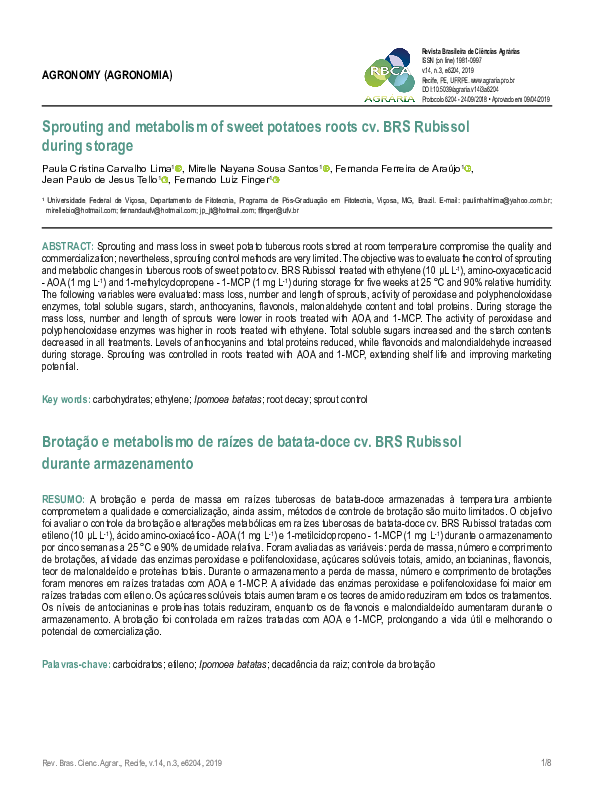 (PDF) Sprouting and metabolism of sweet potatoes roots cv. BRS Rubissol ...