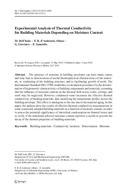 (PDF) Experimental Analysis of Thermal Conductivity for Building ...