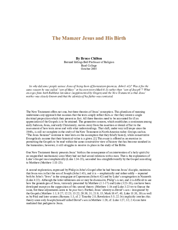 (PDF) The Mamzer Jesus and His Birth