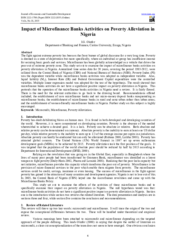 (PDF) Impact of Microfinance Banks Activities on Poverty Alleviation in ...