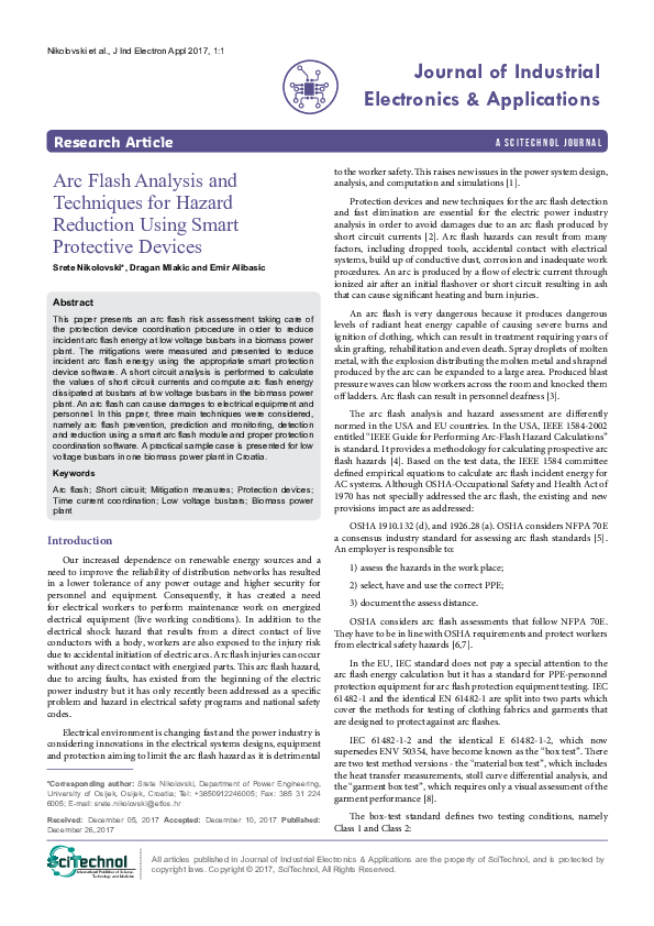 (PDF) Arc Flash Analysis andTechniques for HazardReduction Using ...