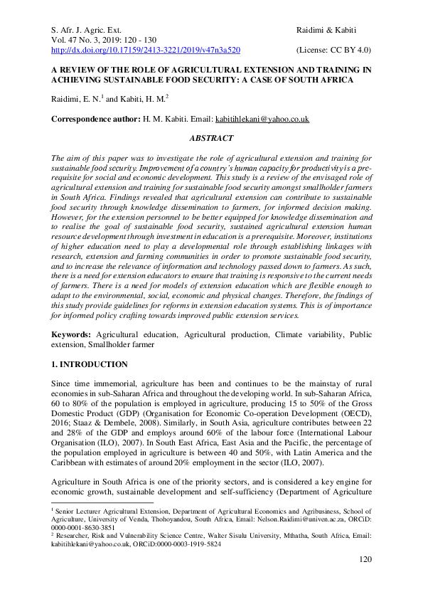 (PDF) A review of the role of agricultural extension and training in ...