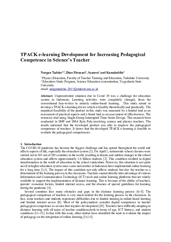 (PDF) TPACK e-learning Development for Increasing Pedagogical ...