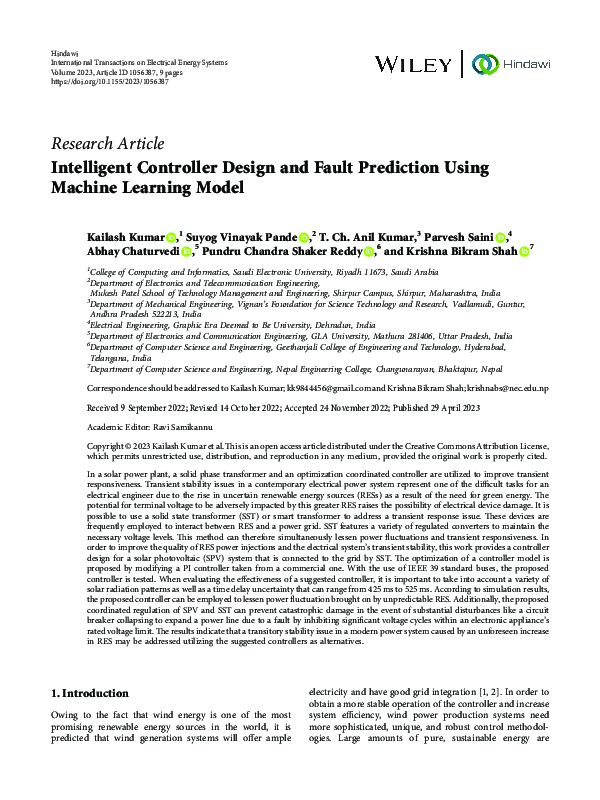(PDF) Intelligent Controller Design and Fault Prediction Using Machine ...