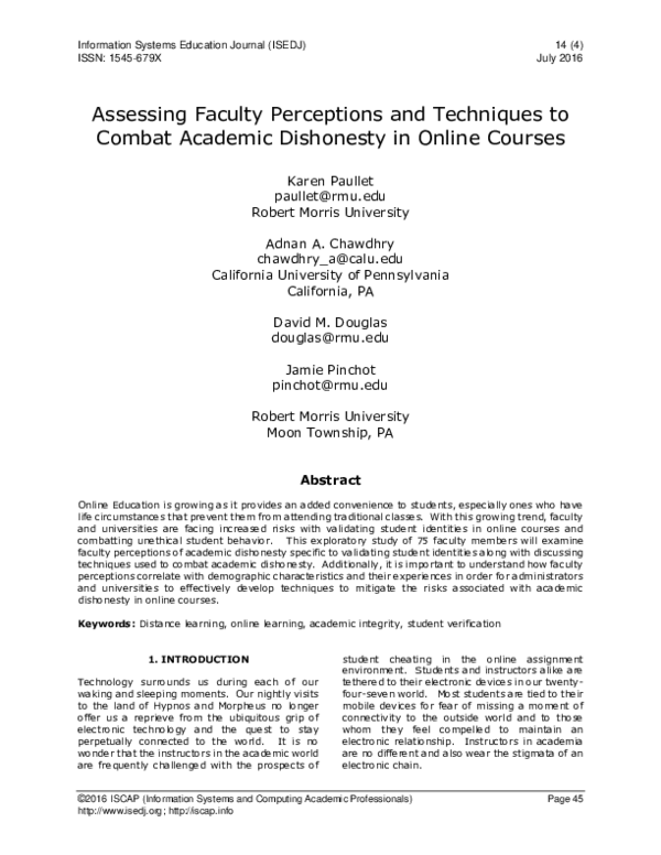 (PDF) Assessing Faculty Perceptions and Techniques to Combat Academic ...