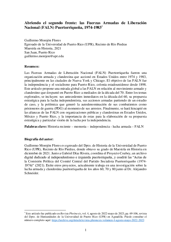 (PDF) Abriendo el segundo frente: las Fuerzas Armadas de Liberación ...