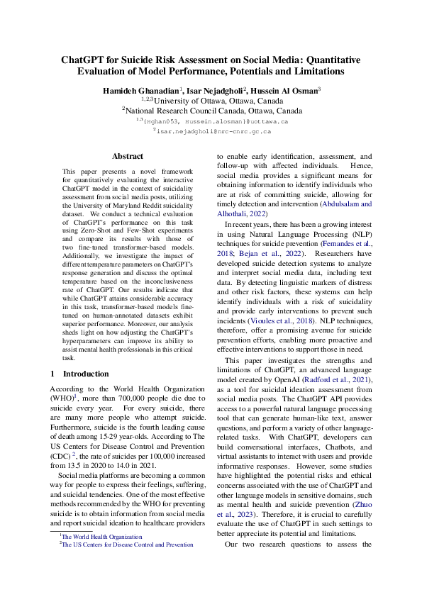 (PDF) ChatGPT for Suicide Risk Assessment on Social Media: Quantitative ...