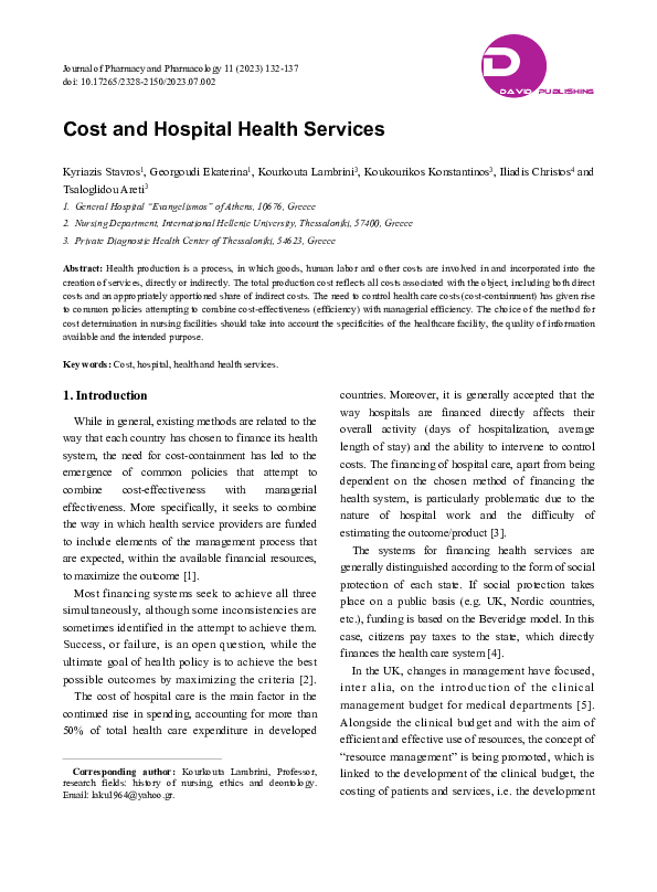(PDF) Cost and Hospital Health Services