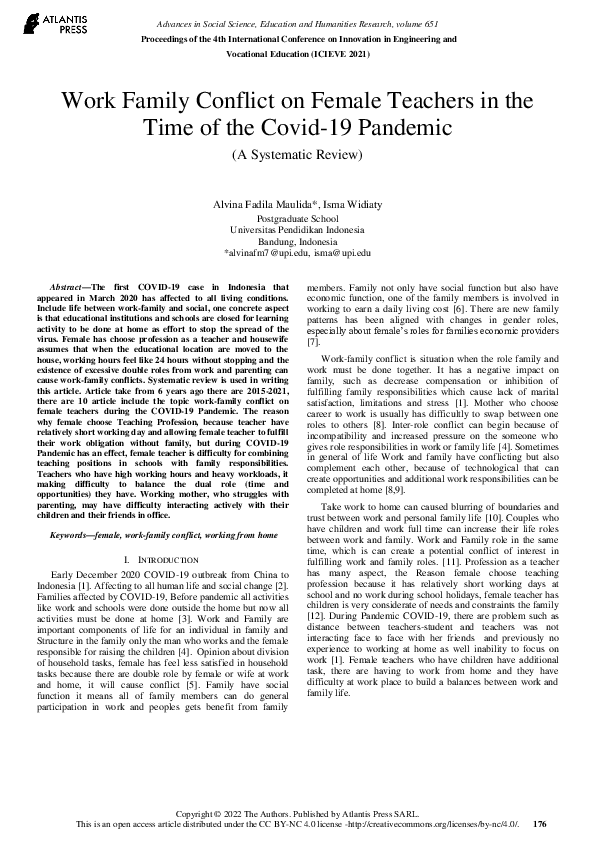 (PDF) Work Family Conflict on Female Teachers in the Time of the Covid ...