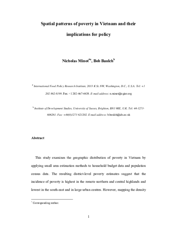 (PDF) Spatial patterns of poverty in Vietnam and their implications for ...