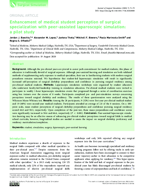 (PDF) Enhancement of medical student perception of surgical ...