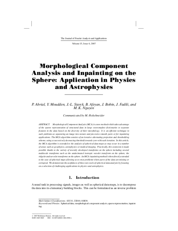 (PDF) Morphological Component Analysis and Inpainting on the Sphere ...