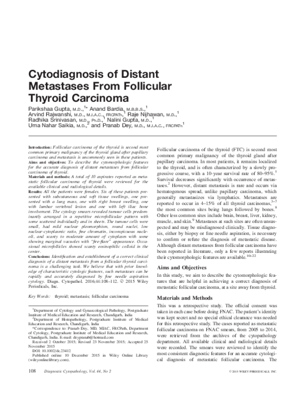 (PDF) Cytodiagnosis of distant metastases from follicular thyroid carcinoma