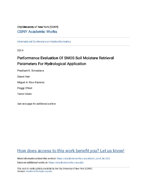 (PDF) Performance Evaluation Of SMOS Soil Moisture Retrieval Parameters ...