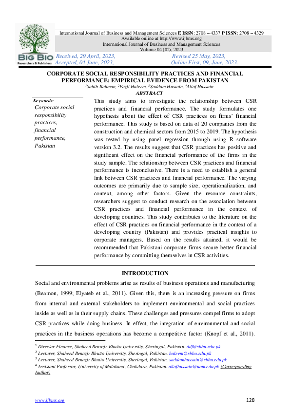 (PDF) CORPORATE SOCIAL RESPONSIBILITY PRACTICES AND FINANCIAL ...