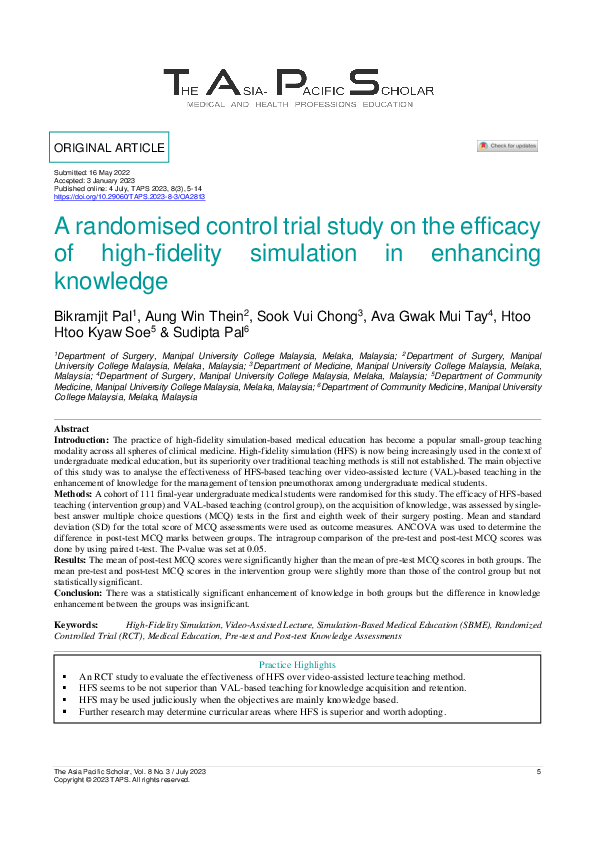 (PDF) A randomised control trial study on the efficacy of high-fidelity ...