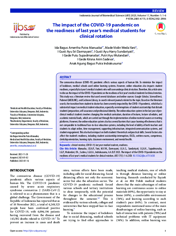 (PDF) The impact of the COVID-19 pandemic on the readiness of last year ...