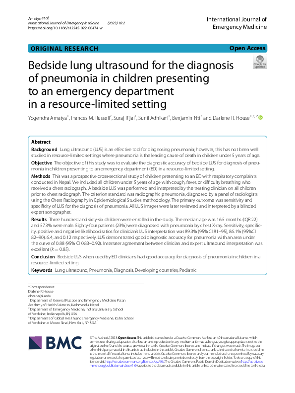 (PDF) Bedside lung ultrasound for the diagnosis of pneumonia in ...