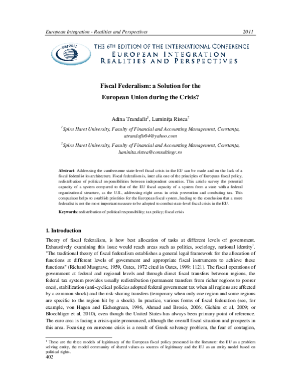 (PDF) Fiscal Federalism: a European Union
