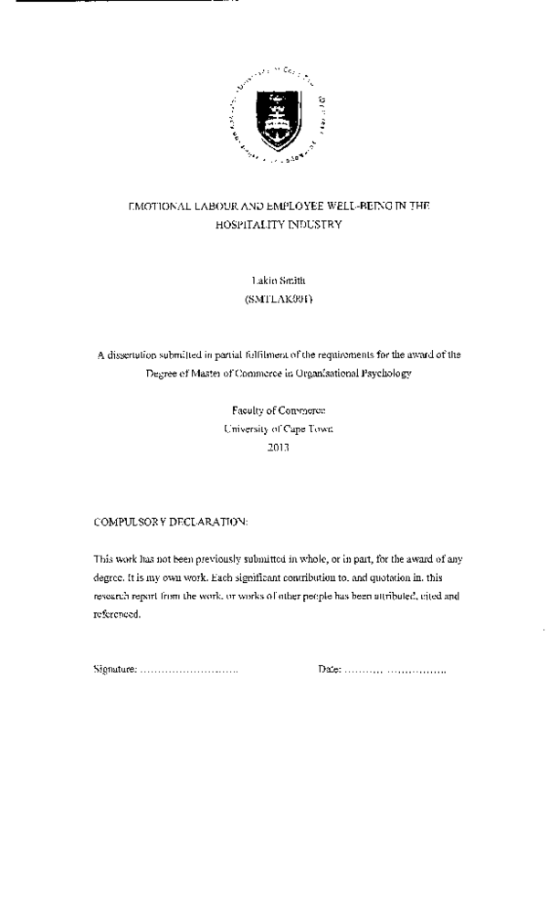 (PDF) Emotional labour and employee well-being in the hospitality industry