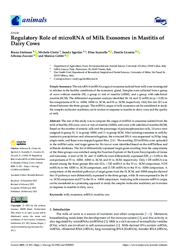(PDF) Regulatory Role of microRNA of Milk Exosomes in Mastitis of Dairy ...