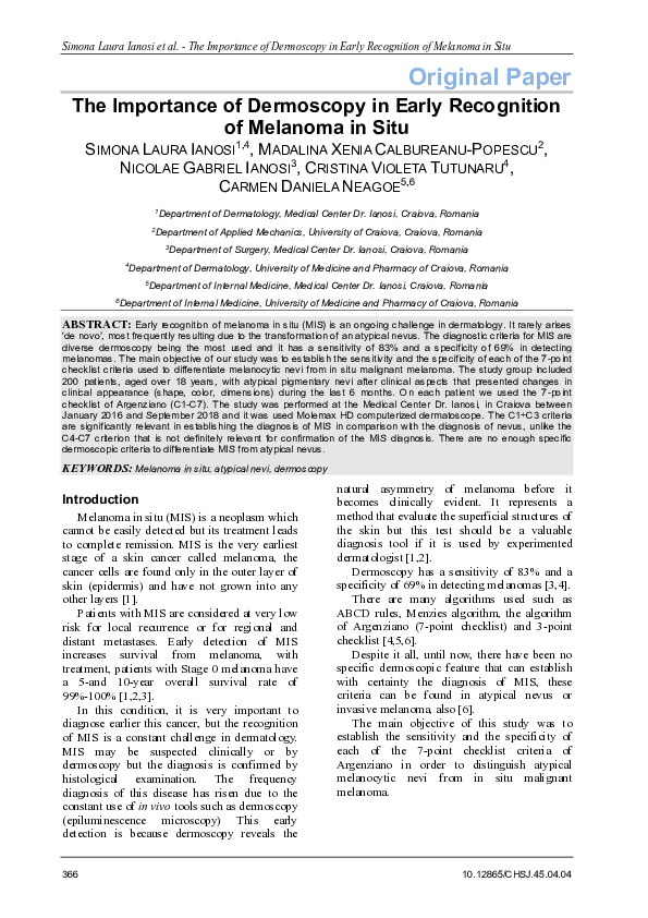 (PDF) The Importance of Dermoscopy in Early Recognition of Melanoma in Situ