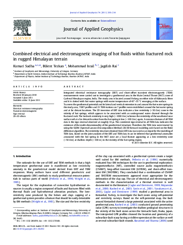 Combined electrical and electromagnetic imaging of hot fluids within fractured rock in rugged Himalayan terrain