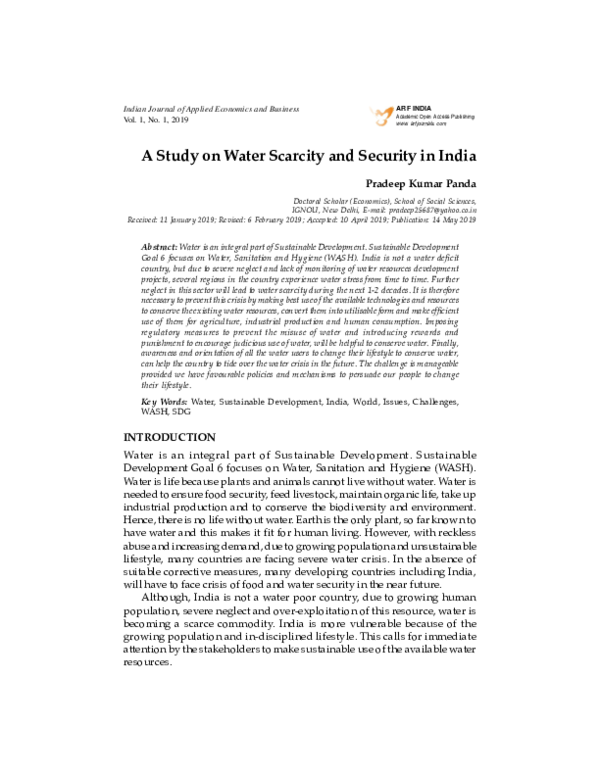 (PDF) A Study on Water Scarcity and Security in India