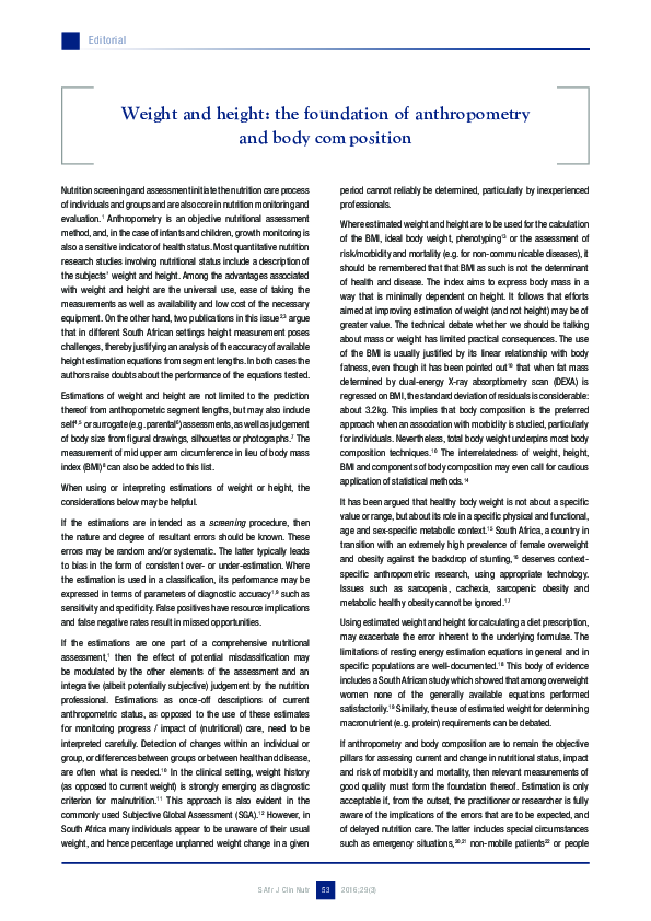 (PDF) Weight and height: the foundation of anthropometry and body ...