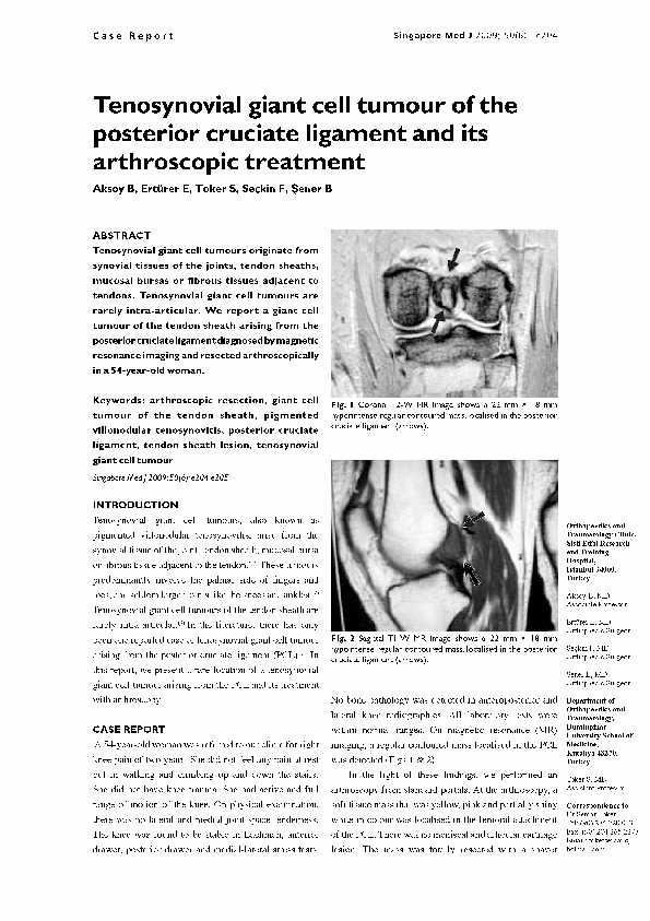 (PDF) Tenosynovial giant cell tumour of the posterior cruciate ligament ...
