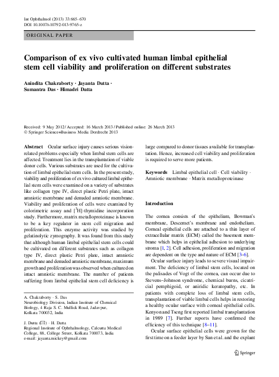(PDF) Comparison of ex vivo cultivated human limbal epithelial stem ...
