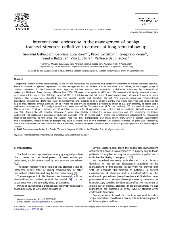 (PDF) Interventional endoscopy in the management of benign tracheal ...