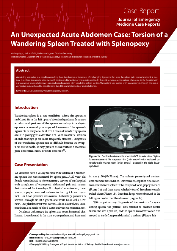 (PDF) An Unexpected Acute Abdomen Case: Torsion of a Wandering Spleen ...