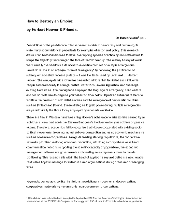 (PDF) How to Destroy an Empire by Herbert Hoover & Friends Dr Basia Vucic Academia.edu