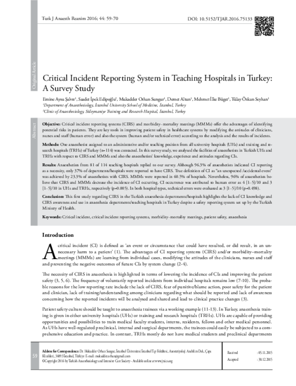 (PDF) Critical Incident Reporting System in Teaching Hospitals in ...